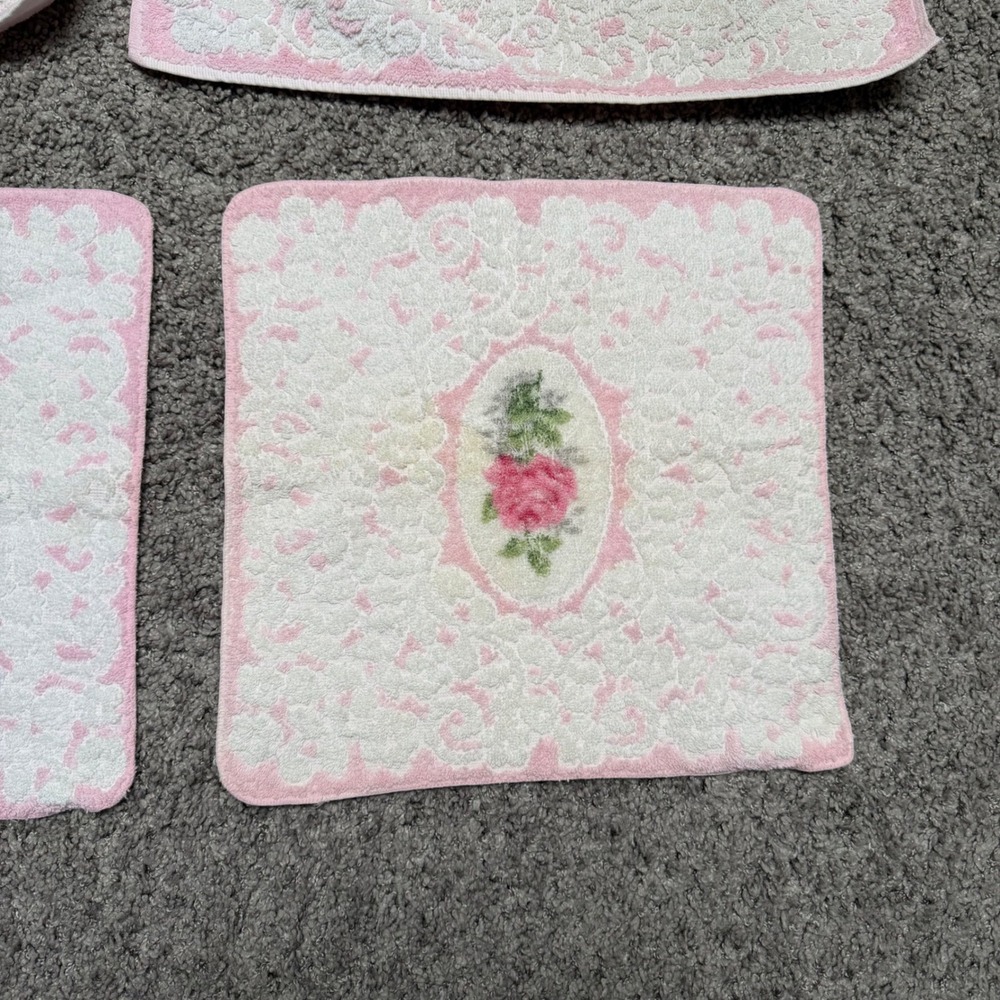 70s Vintage Cannon Royal Family 6pc Towel Set‎ Pink Rose Floral Cotton White - Picture 6 of 12